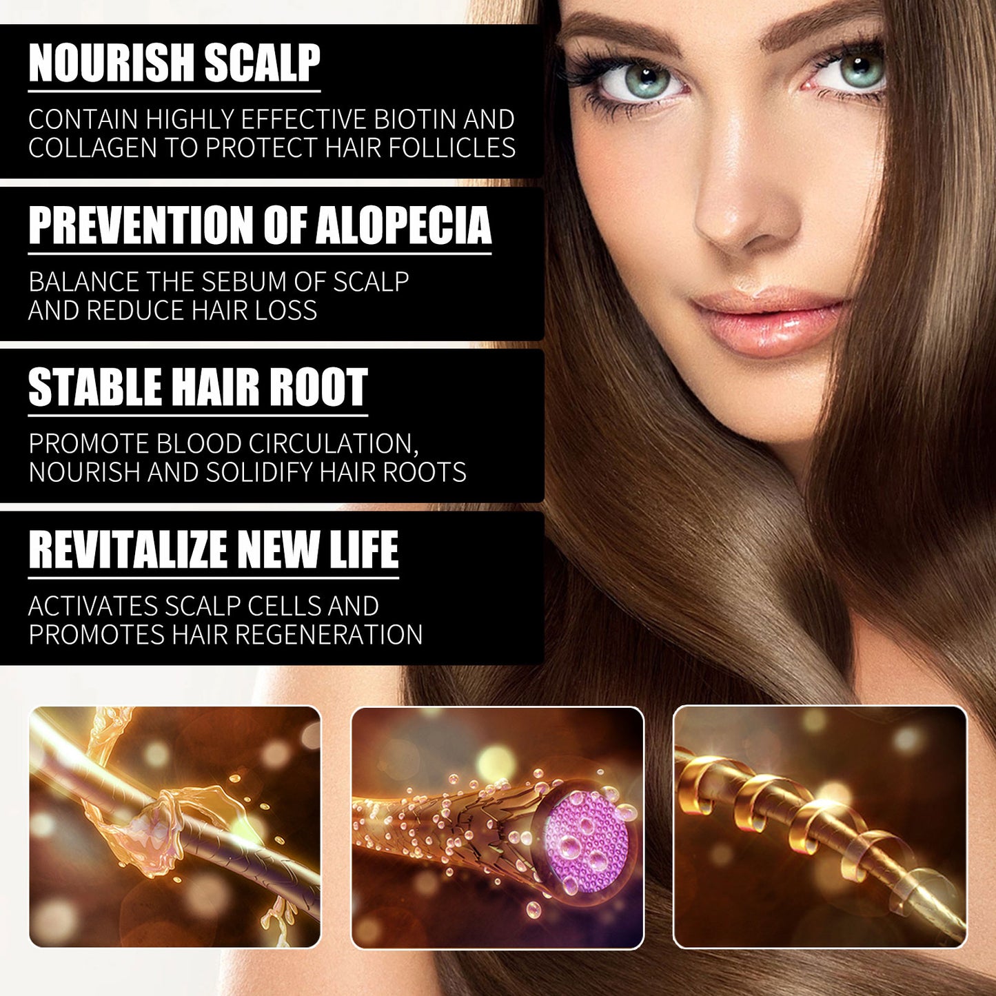 Hair Growth Shampoo Anti Hair Loss Strengthen Roots Fluffy Smooth Hair Scalp Repair Oil Control Anti Dandruff Dense Hair Shampoo